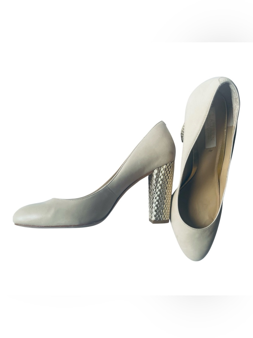 👠 LAUREN by Ralph Lauren
Beige Pumps with Gold Woven
Heels 8